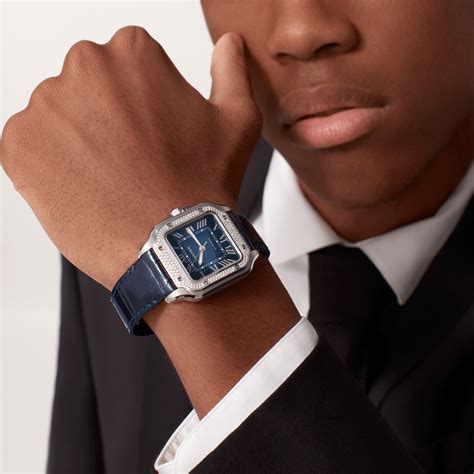 cartier santos medium blue|cartier santos medium on wrist.